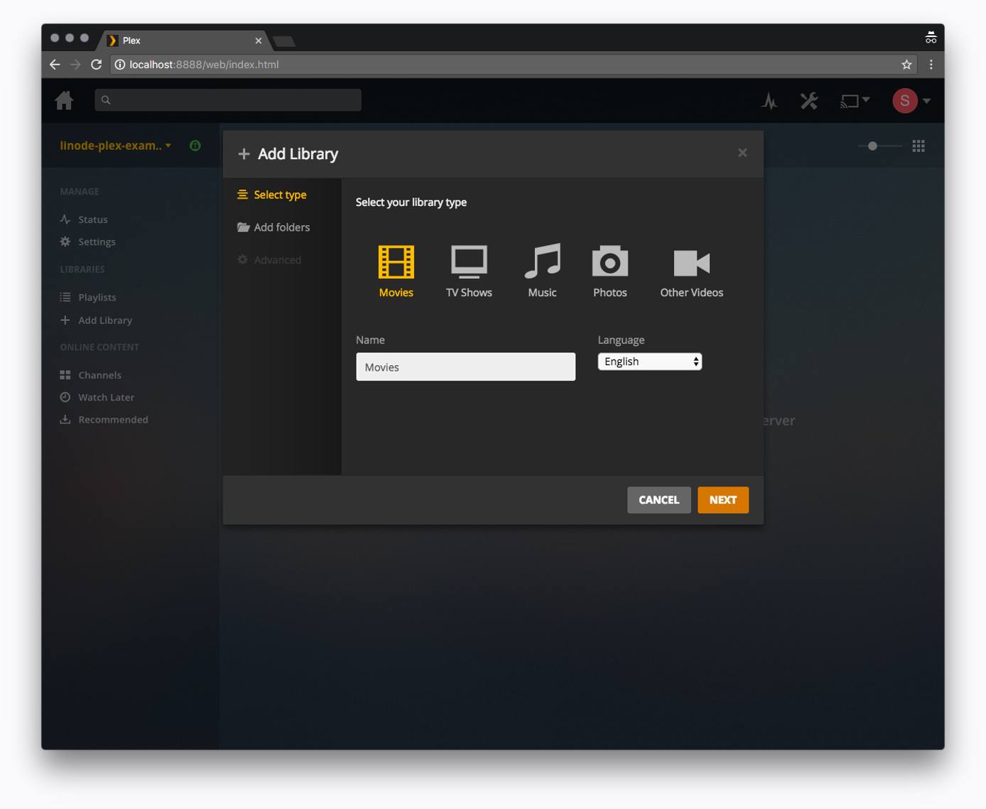 Plex web interface - Library type