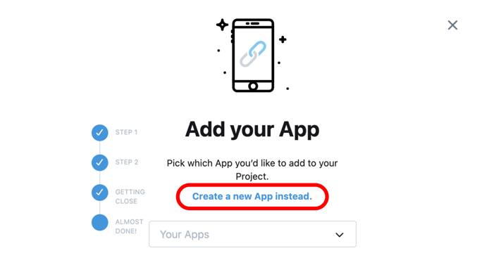 Twitter developer portal: create new project form with choose app dropdown menu highlighted