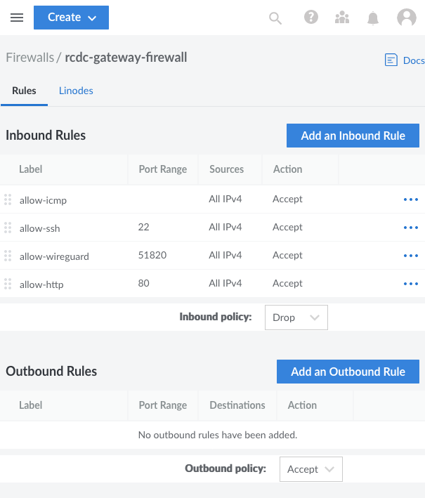 Configuring a cloud firewall from within the Linode Cloud Manager